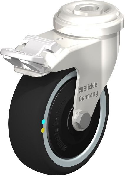 Blickle LRXA-PATH 75KD-FI-ELS-FK Edelstahl-Apparate-Lenkrolle mit Rückenloch, Thermoplastisches Polyurethan, Grau, 853366