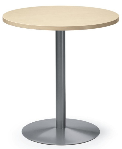 Deskin Besprechungs- und Konferenztisch MODUL, Platte Ahorndekor, Gestell Alusilber RAL 9006, Durchmesser 700 mm, H 720 mm, 212803