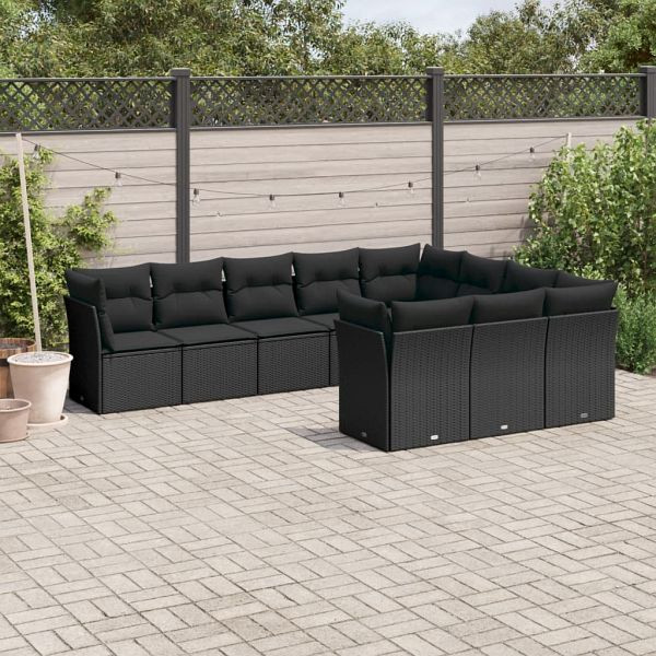 vidaXL 10-teilig Garten-Sofagarnitur mit Kissen Schwarz Poly Rattan, 3250054