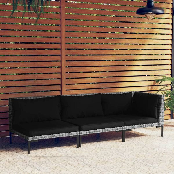 vidaXL 3-teilig Garten-Lounge-Set Dunkelgrau Halbrundes Poly Rattan, 318607