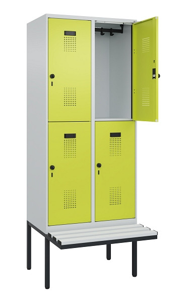 C+P Doppelstock-Spind Evolo PLUS, Bank, 4 Fächer, 2120x800x815mm, 7035/0024, Drehriegel, Sitzfläche Kunststoff, 0493407-22 S10096