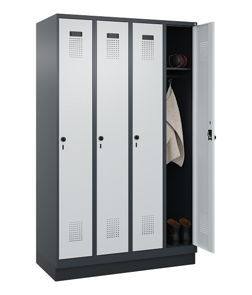 C+P Spind Evolo PLUS, mit Sockel, 4 Abteile, 1950x1200x500mm, 7016/7035, Verschluss Drehriegel, Ablageböden 4, 049020-40 S10017