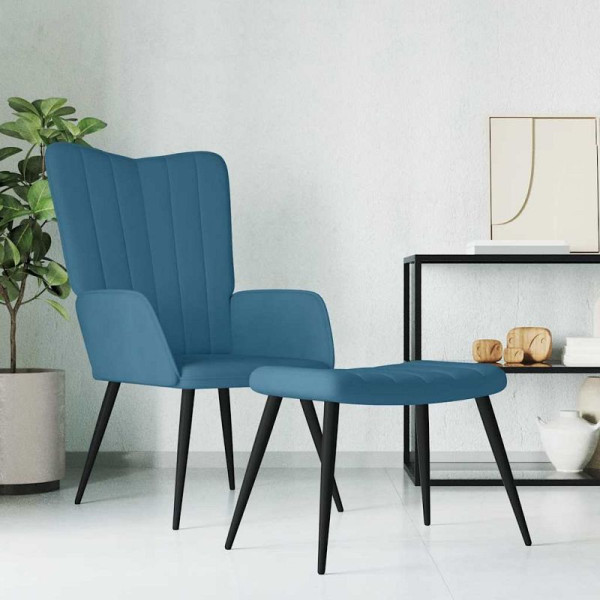 vidaXL Relaxsessel mit Hocker Blau Samt, 327698, 8720286420690