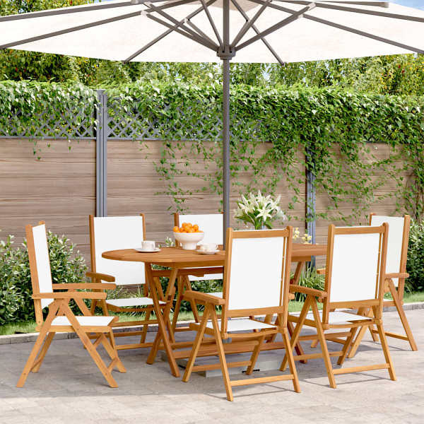vidaXL Gartenstuhl Verstellbar 6 Stück Cremeweiß Stoff und Massivholz, 3214539