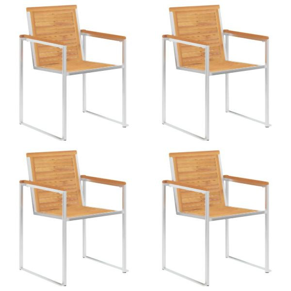 vidaXL 4 Stück Gartenstühle Massivholz Teak und Edelstahl, 3078551