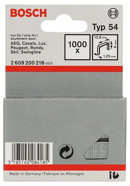 Bosch Flachdrahtklammer Typ 54, 12,9 x 1,25 x 6 mm, 1000er-Pack, 2609200218