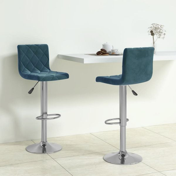 vidaXL Barhocker 2 Stk. Blau Samt, Glas Wein, Happen Essen, 333691