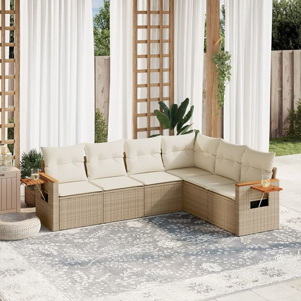 vidaXL 6-teilig Garten-Sofagarnitur mit Kissen Beige Poly Rattan, 3259244