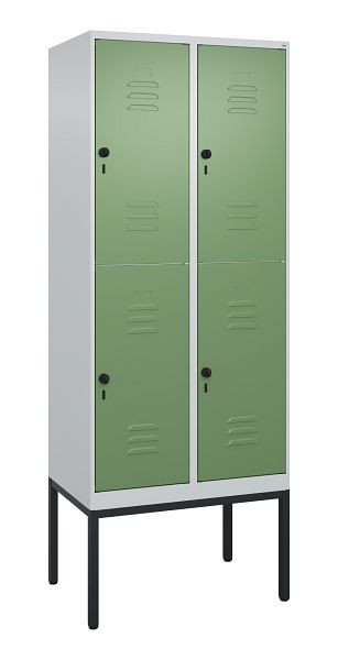 C+P Doppelstöckiger Spind Classic PLUS, Gestell, 2 Abteile, 2120x800x500mm, 7035/6011, Drehriegel, 0803307-22 S10006