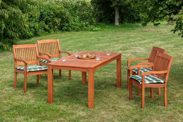 Merxx Maracaibo Set 9-teilig, 4 Maracaibo Sessel, 4 Wendeauflagen, grün kariert / grün uni, 1 Tisch 170 x 90 cm, FSC Eukalyptusholz, 50049-100