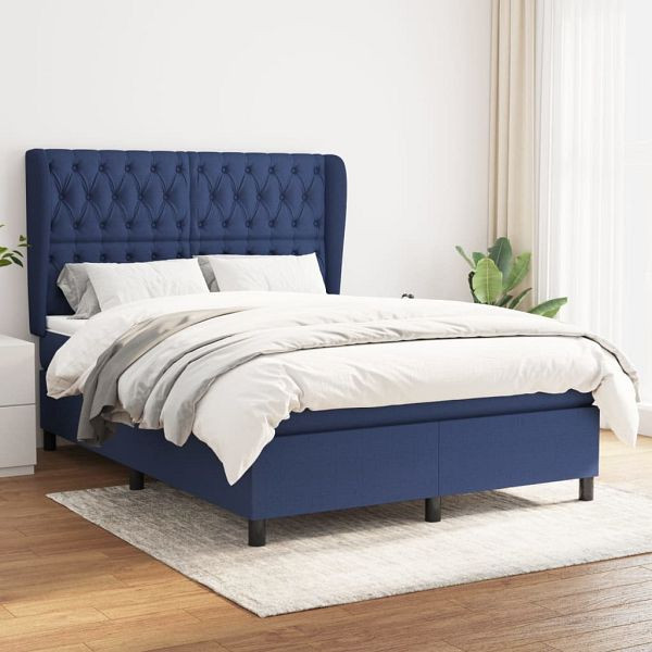 vidaXL Boxspringbett mit Matratze Blau 140x200 cm Stoff, 3128211