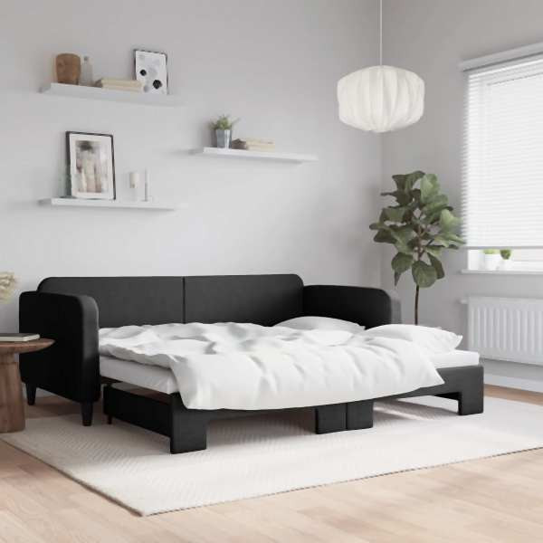 vidaXL Tagesbett Ausziehbar Schwarz 90x190 cm Stoff, 3196828