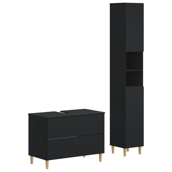 vidaXL 2-teiliges Badezimmer Schrank Set ARNHEM Schwarz Holzwerkstoff, 3417523