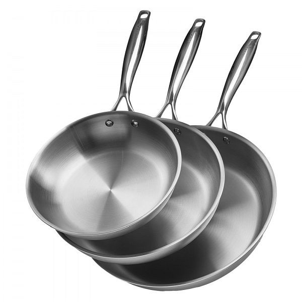 VEVOR Bratpfannen Set 3-tlg. (24/28/32 cm), Edelstahl, hitzebeständiger Griff, für Gas/Elektro/Induktion, Silber, BXGCGSJTBXG8CNBK6001V0