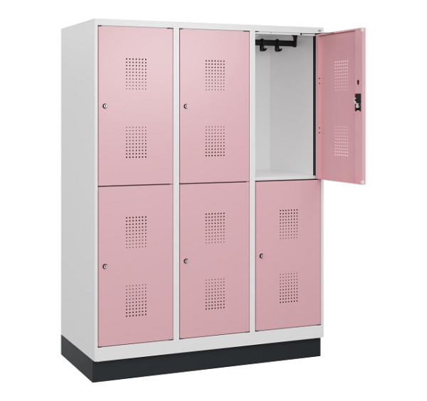 C+P Doppelstöckiger Spind Evolo PLUS, Sockel, 6 Fächer, 1630x1200x500mm, 9016/30, Zylinderschloss, 0493205-32 S10046
