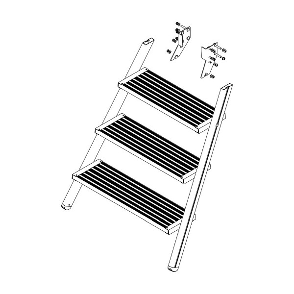 Munk Günzburger Steigtechnik Aufstieg Podesttreppe 4 Stufen inkl. Montagesatz, Aluminium gerieft, 800029