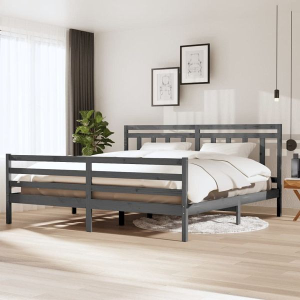 vidaXL Massivholzbett Grau 200x200 cm, Top-Qualität, 3100676