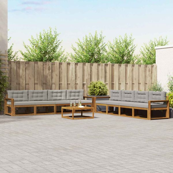 vidaXL Outdoor-Sofagarnitur mit Kissen 9-teilig Natürlich und Hellgrau, 3367374