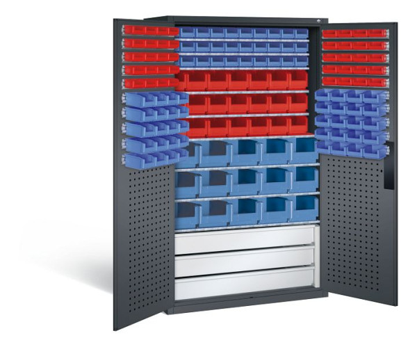C+P Magazinschrank Serie 13, H1950xB1100xT535mm, Farbe: Schwarzgrau, Muldengriff, 130276-63 S10035