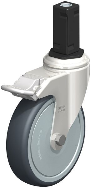 Blickle LKRXA-TPA 126KD-11-FI-FK-EXV14 Edelstahl-Apparate-Lenkrolle mit Expander & Feststeller, Thermoplastisches Gummi-Elastomer, Grau, 853204