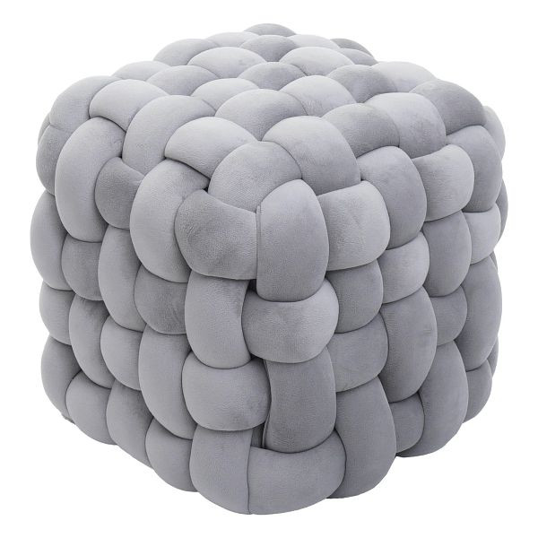 Mendler Hocker HWC-Q48, Sitzhocker Ottomane Polsterhocker Knoten-Pouf, Samt (220g/m²) 39cm, dunkelgrau, 122940