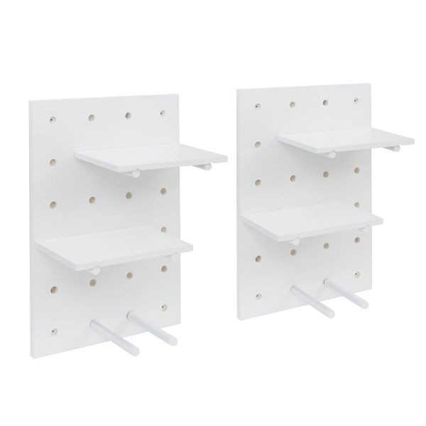 Mendler 2er-Set Wandpaneel HWC-P24, Wanddekoration Wandregal Steckboard, 4 Ebenen Aufhängung 60x40cm FSC®, weiß, 139719