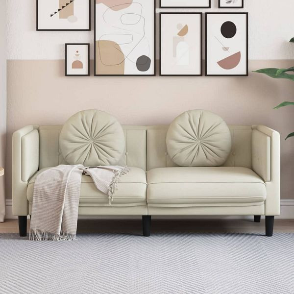 vidaXL Sofa mit Kissen 2-Sitzer Creme Samt, 372639, 8721012400252