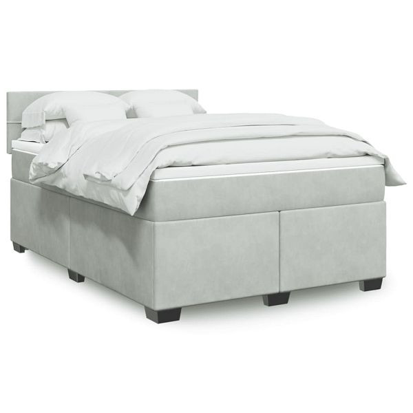 vidaXL Boxspringbett mit Matratze Hellgrau 140x200 cm Samt, 3286330