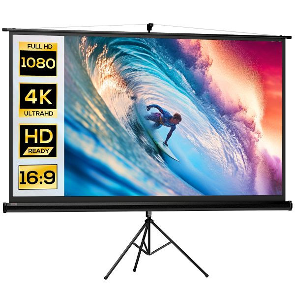 HOMCOM Beamer Leinwand mit Stativ 221 x 124 cm 100 Zoll 16:9 HD 4K Rollo-Leinwand, 001-019V00BK