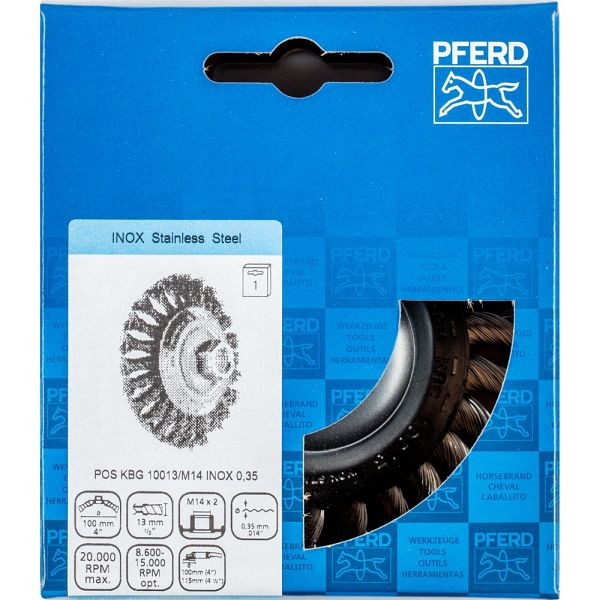 Pferd Kegelbürste mit Gewinde, gezopft POS KBG 10013/M14 INOX 0,35, 43313003