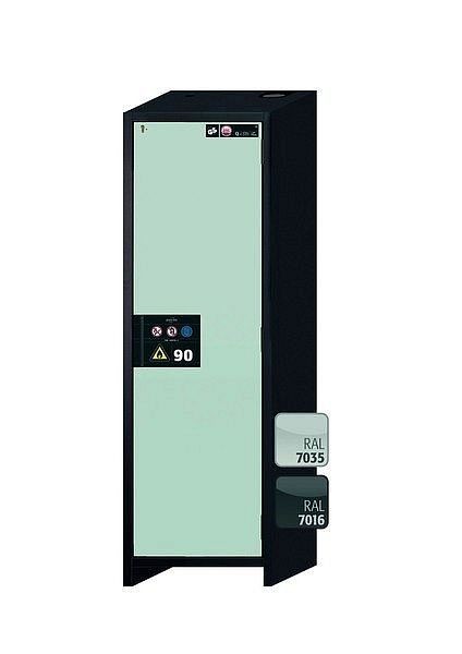 asecos Sicherheitsschrank Q-CLASSIC-90, Q90.195.060.R in lichtgrau RAL 7035 mit 4x Auszugswanne Standard (Edelstahl), 30073-041-33424