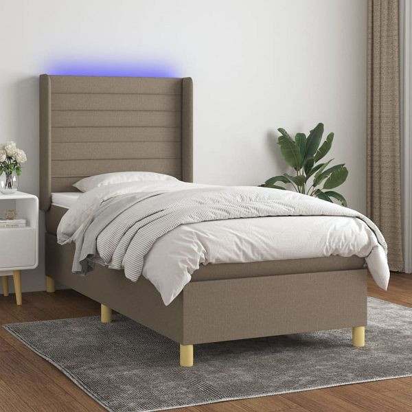 vidaXL Boxspringbett mit Matratze & LED Taupe 90x200 cm Stoff, 3138929