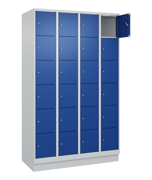 C+P Schließfachschrank Evolo PLUS, mit Sockel, 24 Fächer, 1950x1200x500mm, 7035/5010 Enzianblau, 049020-406 S10006