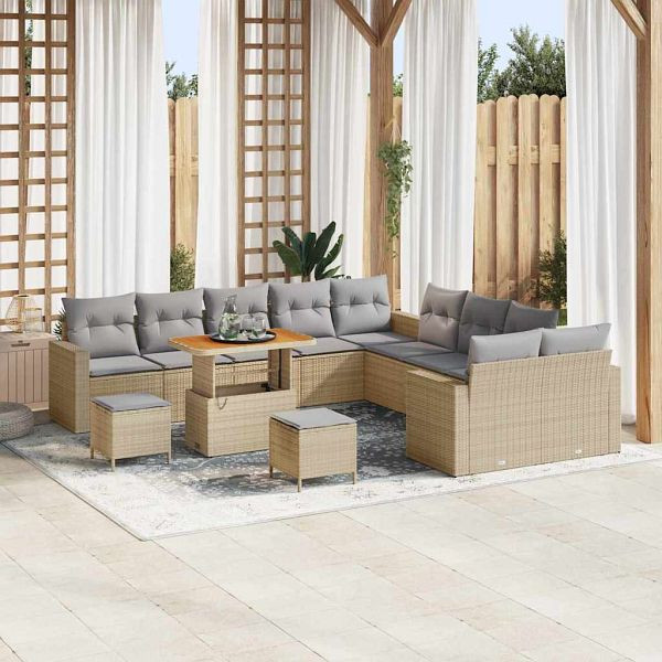 vidaXL Garten-Sofa-Set 13-teilig Beige Poly-Rattan, 3361677