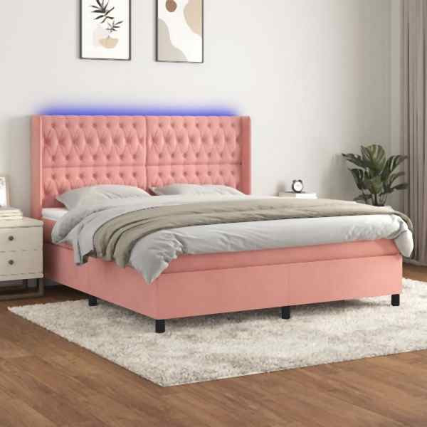 vidaXL Boxspringbett mit Matratze & LED Rosa 180x200 cm Samt, 3139762