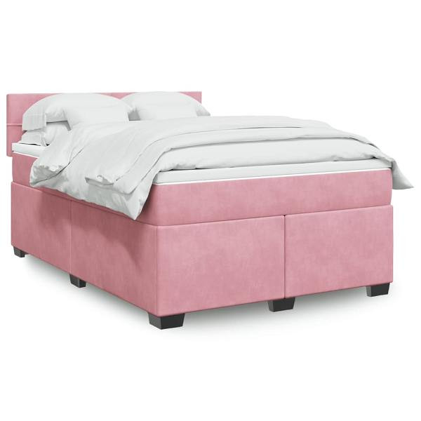 vidaXL Boxspringbett mit Matratze Rosa 140x190 cm Samt, 3288611
