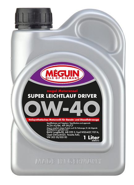 Meguin megol Motorenöl Super Leichtlauf DRIVER SAE 0W-40, Kanister Kunststoff, VE: 1 Liter, 4894