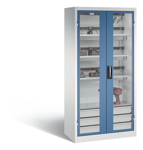 C+P Akkuladeschrank Comfort, H1950xB930xT500 mm, Lichtgrau/Fernblau, 8921-055E3 S10014