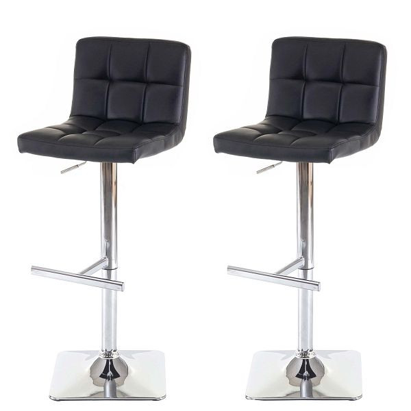 Mendler 2er-Set Barhocker Kavala, Barstuhl Tresenhocker, mit Lehne drehbar, Kunstleder schwarz, Chromfuß, 63924