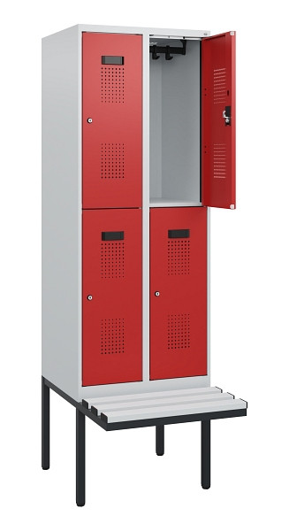 C+P Doppelstock-Spind Evolo PLUS, Bank, 4 Fächer, 1950x600x815mm, 7035/3000, Zylinderschloss, Sitzfläche Kunststoff, 0493405-20 S10138