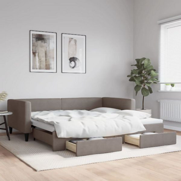 vidaXL Tagesbett Ausziehbar mit Schubladen Taupe 100x200 cm Stoff, 3196622