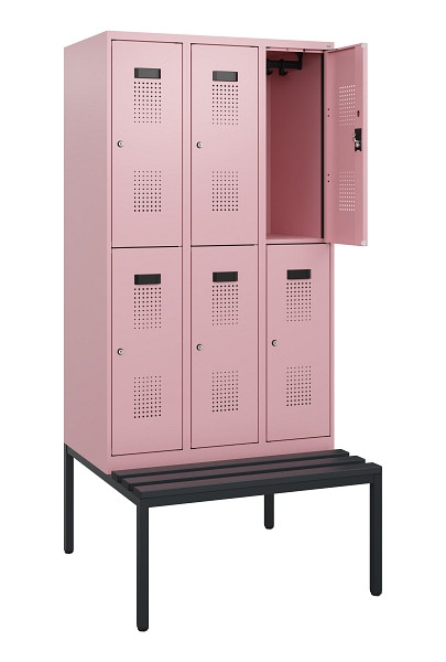 C+P Doppelstöckiger Spind Evolo PLUS, Bank, 6 Fächer, 1950x900x815mm, 3015/3015, Zylinderschloss, Sitzfläche Kunststoff, Sitzbank, 0493505-30 S10159