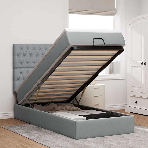 vidaXL Ottoman-Bett mit Matratze Hellgrau 90x190 cm Stoff, 3313202