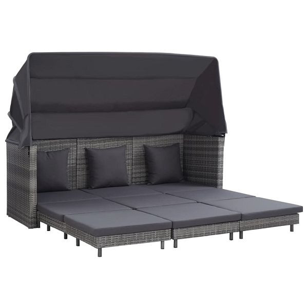 vidaXL Ausziehbares 3-Sitzer-Schlafsofa mit Dach Poly Rattan Grau, 46077