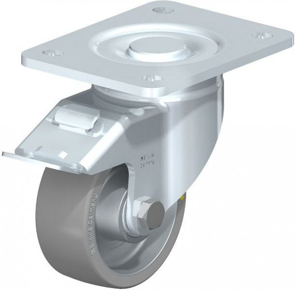 Blickle LH-ALTH 100K-3-FI-AS Stahlblech-Lenkrolle, Schwerlast-Ausführung, mit Anschraubplatte & Feststeller, Blickle Extrathane®, Grau, 743242