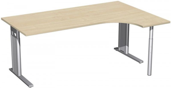 geramöbel PC-Schreibtisch rechts höhenverstellbar, C Fuß Blende optional, 1800x1200x680-820, Ahorn/Silber, N-647323-AS