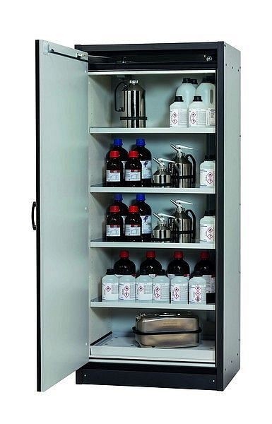 asecos Sicherheitsschrank Q-CLASSIC-30, Q30.195.086.WD in lichtgrau RAL 7035 mit 4x Fachboden (Stahlblech), 31008-061-30044