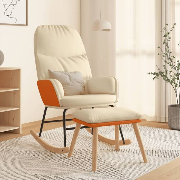 vidaXL Schaukelstuhl mit Hocker Cremeweiß Stoff, 3097403