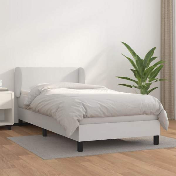 vidaXL Boxspringbett mit Matratze Weiß 80x200 cm Kunstleder, 3127158