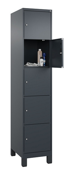 C+P Schließfachschrank Evolo PLUS, mit Füßen, 5 Fächer, 1950x400x500mm, 7016/70, Frontfarbe RAL 7016 Anthrazitgrau, 049010-125 S10016